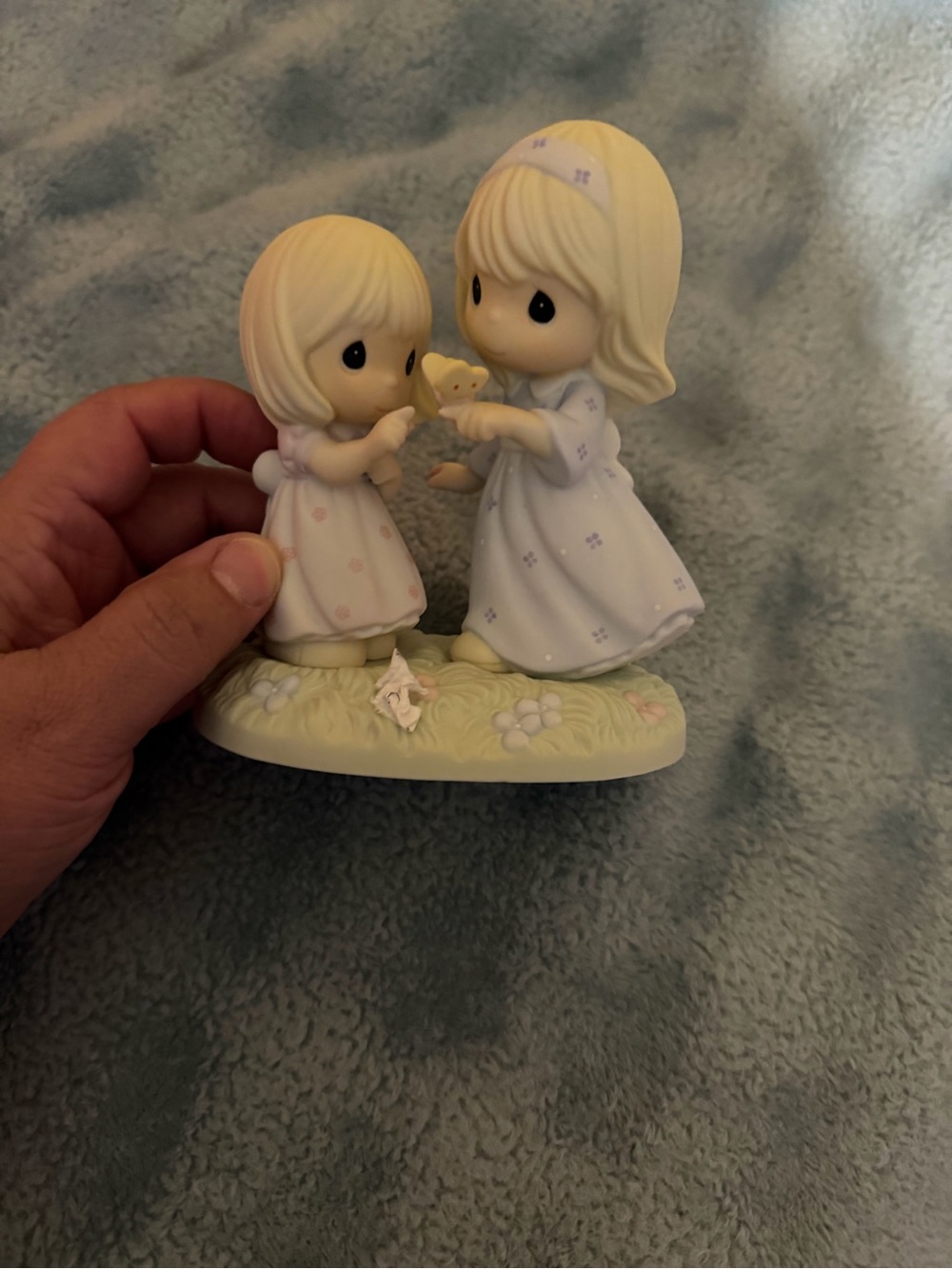 Precious Moments Mother and Child Figurine in Light Blue and Pale Pink